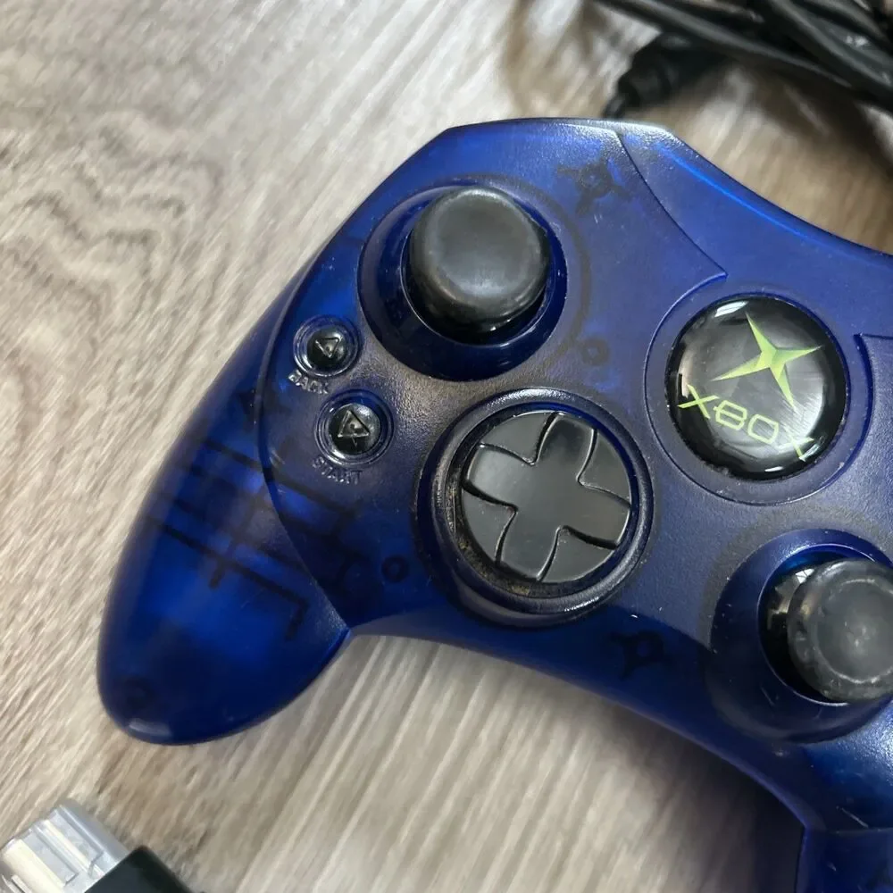 Original Xbox Controller S-Type Clear Blue Genuine OEM w/ Breakaway Cable Tested